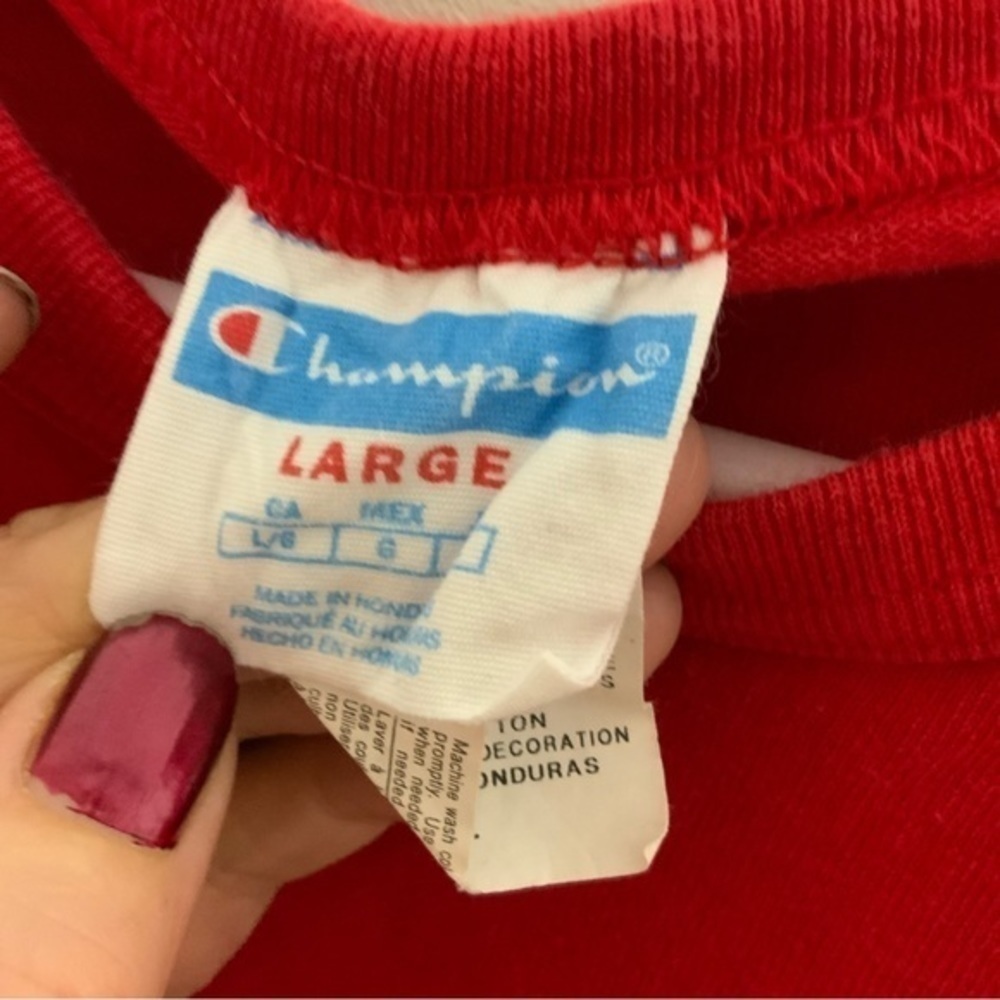 Champion red crew neck t-shirt big Logo C front hit short sleeve tee Large - Picture 5 of 5